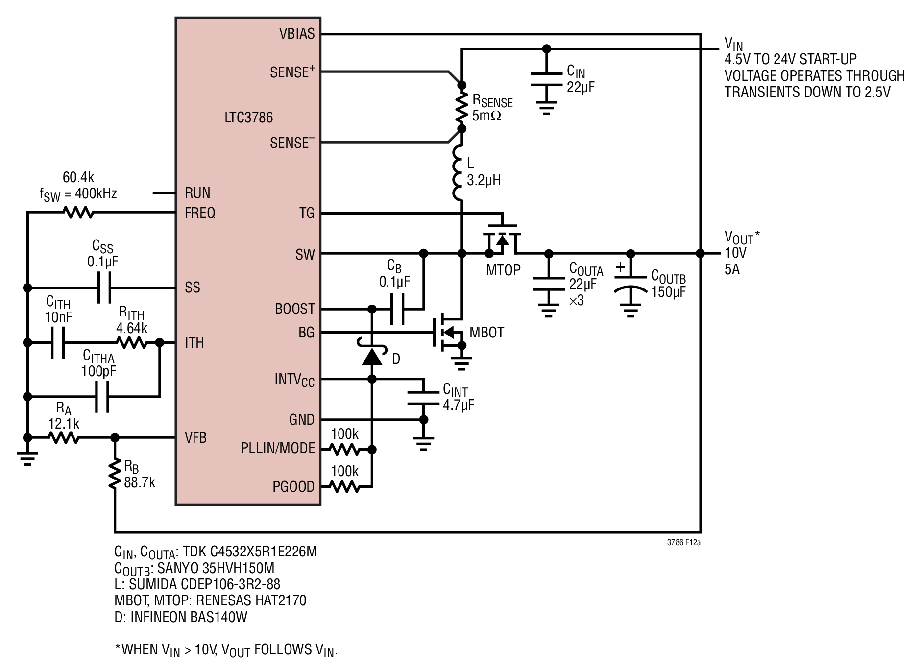 LTC3786 High Efficiency 10V Boost Converter