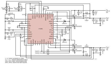 2.5V, 15A and 1.8V, 15A Supply with NTC Temperature Compensated DCR Sensing, fSW = 350kHz