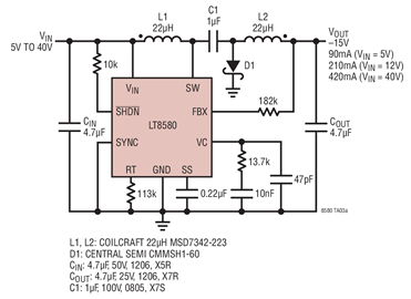 750kHz, –15V Output Inverting Converter Accepts 5V to 40V Input