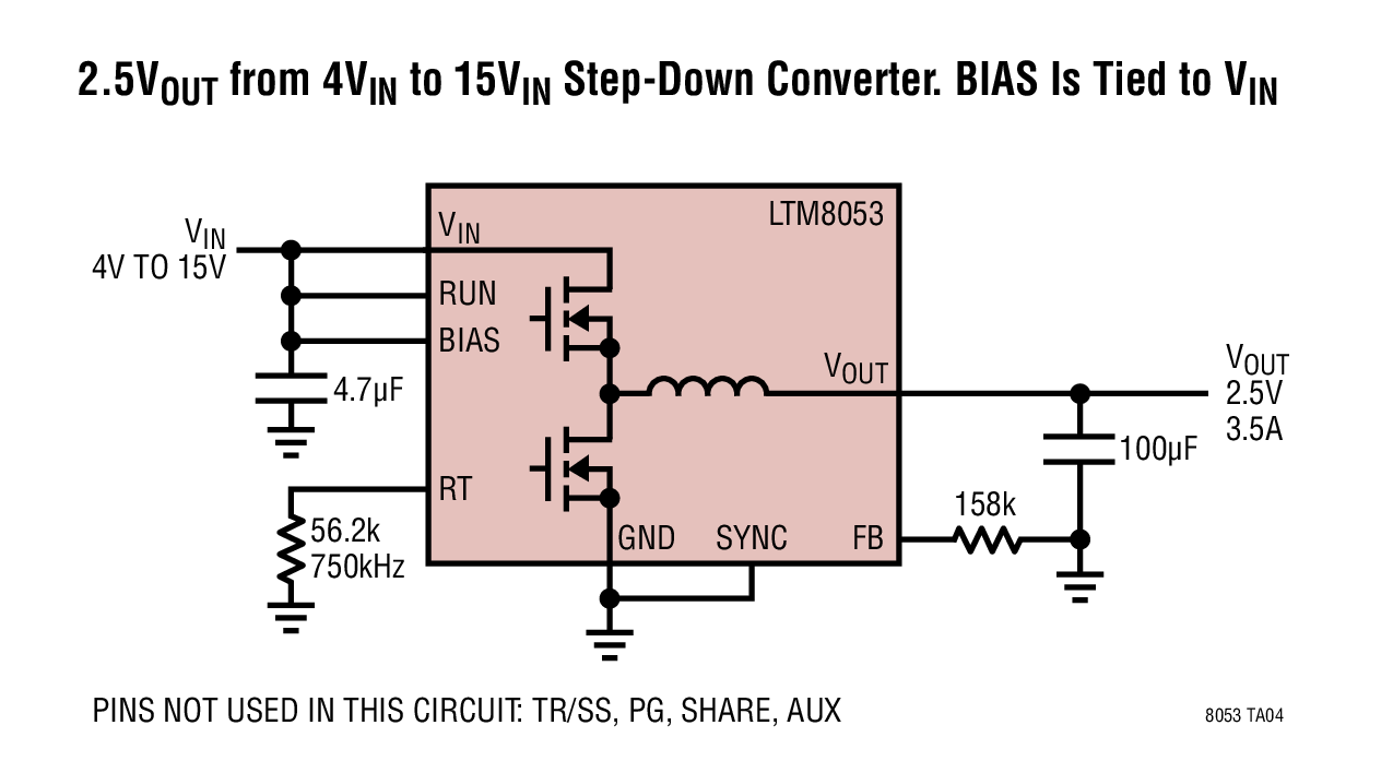 2.5VOUT from 4VIN to 15VIN Step-Down Converter. BIAS Is Tied to VIN