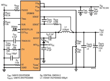 24Vin to 1.2Vout@15A Using Inductor DCR Sensing to Minimize Solution Size and Cost