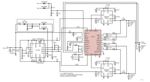 Dual Phase 1.2V/30A LTC3774 Converter with Hot Swap Circuits On the Input of Each Phase