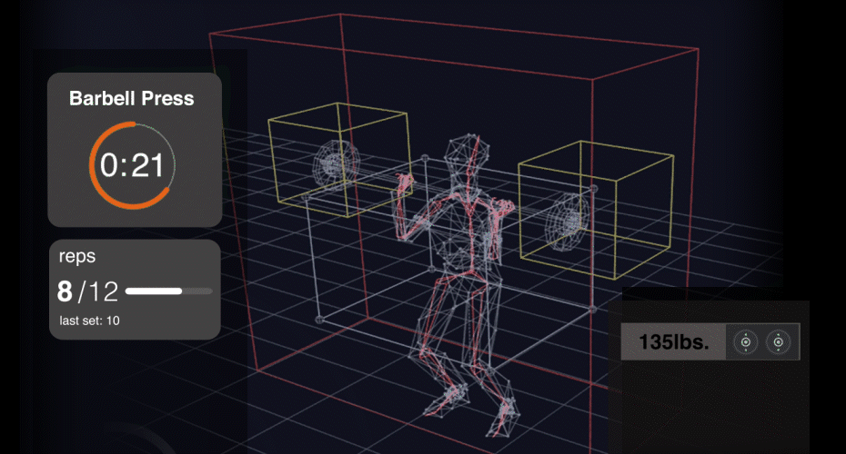 Animation of Tempo time of flight technology tracking and feedback for exercise workouts.