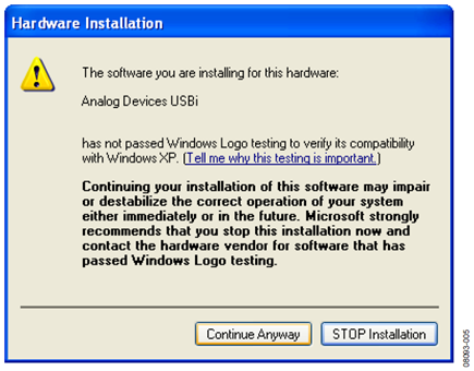 Figure 5. Windows Logo Testing Warning.