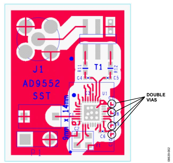 Figure 2. PCB Top Layer Showing Double Vias.