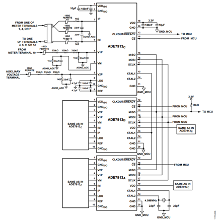 Figure 10. Direct, 3-phase meter schematic of metrology section.