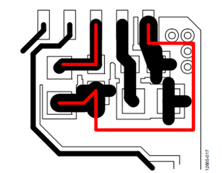 Figure 17. Layout of capacitors between the LDO and GNDISO pins.