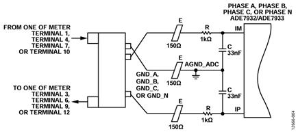 Figure 4. Interfacing the ADE7932/ADE7933 with a shunt.