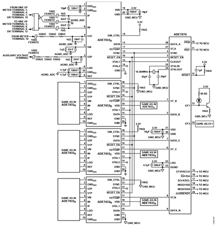 Figure 6. Direct, 3-phase meter schematic of metrology section.