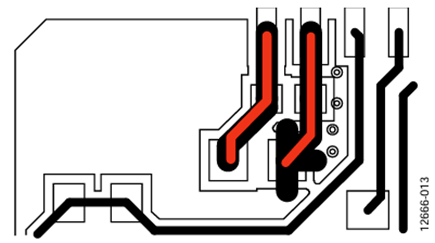 Figure 13. Layout of capacitors between the VDDISO pin and the GNDISO pin.