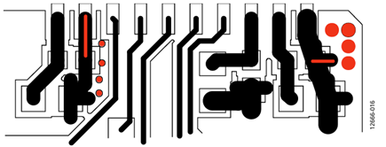 Figure 16. Layout of GNDISO connections to isolated ground plane and related vias.