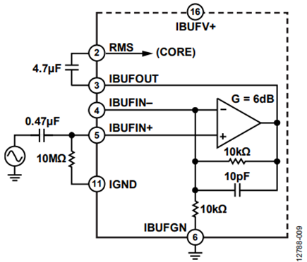 Figure 9. AC-Coupled High Impedance Input Amplifier Configured for G = 6 dB for LFCSP.