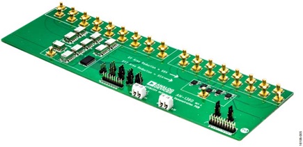 Figure 7. Visual comparison of the DC/RF fanout test board, 16:1 multiplexing function using nine EMRs (Left) and five MEMS switches (right).