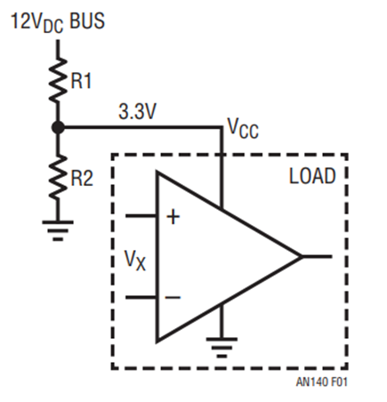 Resistor Divider Generates 3.3V<sub>DC</sub> from 12V Bus Input