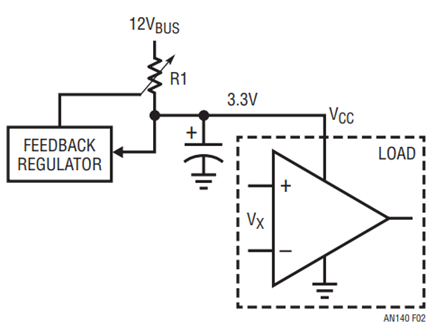 Feedback Loop Adjusts Series Resistor R1 Value to Regulate 3.3V