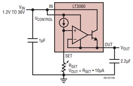 Single Resistor Setting LDO LT3080 with a Precision Current Source Reference