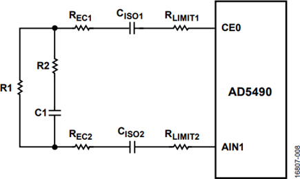 Circuit with Limiting Resistor and Isolation Capacitors