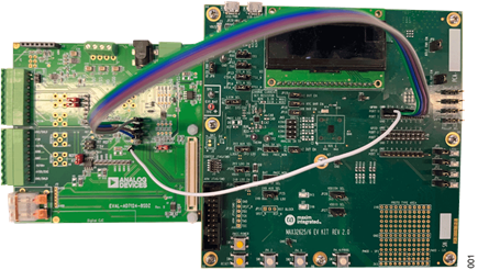 Figure 1. MAX32625-EVKIT connected to EVAL-AD7124-8