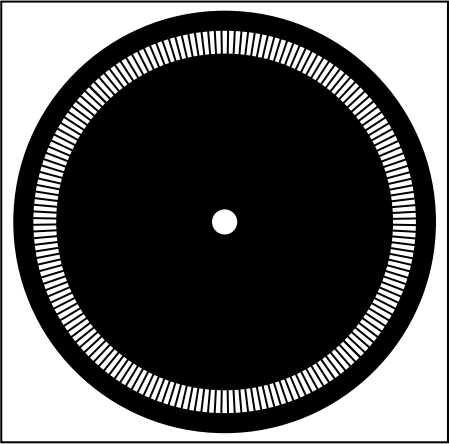 Figure 15. 180 slot encoder disc, 51 mm dia for reproduction on acetate film.