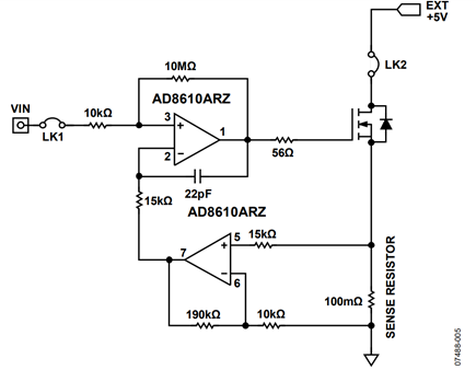 Figure 5. Current sink using IRF640 MOSFET, 1000 mA 