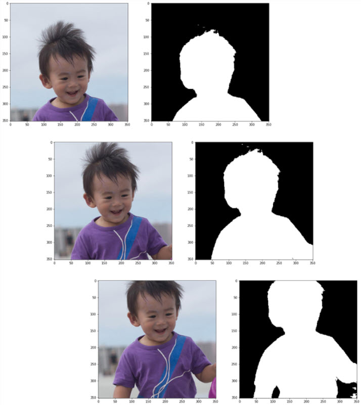 Three images (and corresponding matting images) of size 600 x 600 are cropped from the original image (800 × 600)