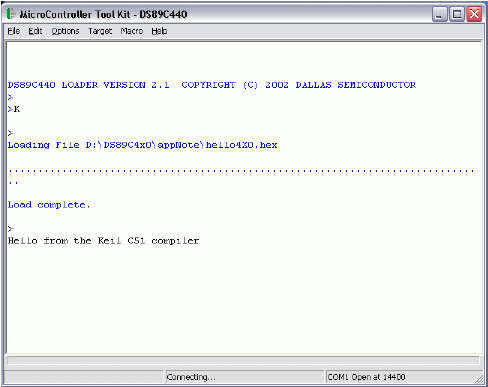 Figure 4. Loading and running the application in MTK2.