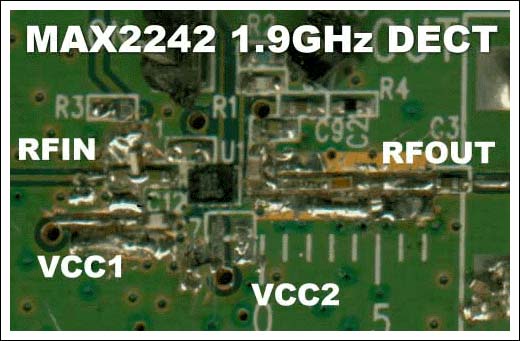 图3. MAX2242 1.9GHz DECT评估板元件排列图