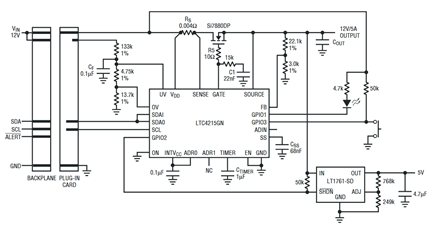 Figure 1. The LTC4215-1 in a Typical Card Resident Application.