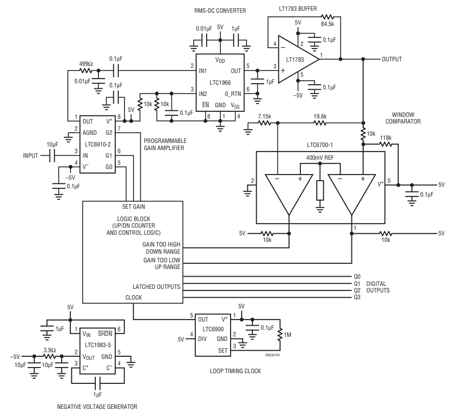 Figure 1. An Autoranging True RMS-to-DC Converter.