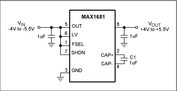 Figure 1. This switched-capacitor converter converts -5V to +5V.