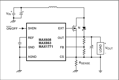 Figure 1. This circuit adds current-mode operation to Analog Devices' current-limited PFM boost controllers without increasing the quiescent current.