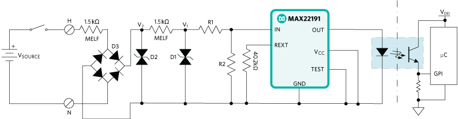 Figure 5. Bidirectional high-voltage detection circuit for MAX22191.