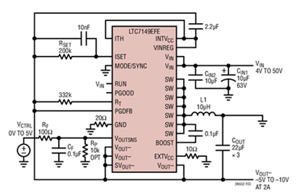 Figure 3. Positive-to-Negative Converter with Variable VOUT– from –5V to –10V