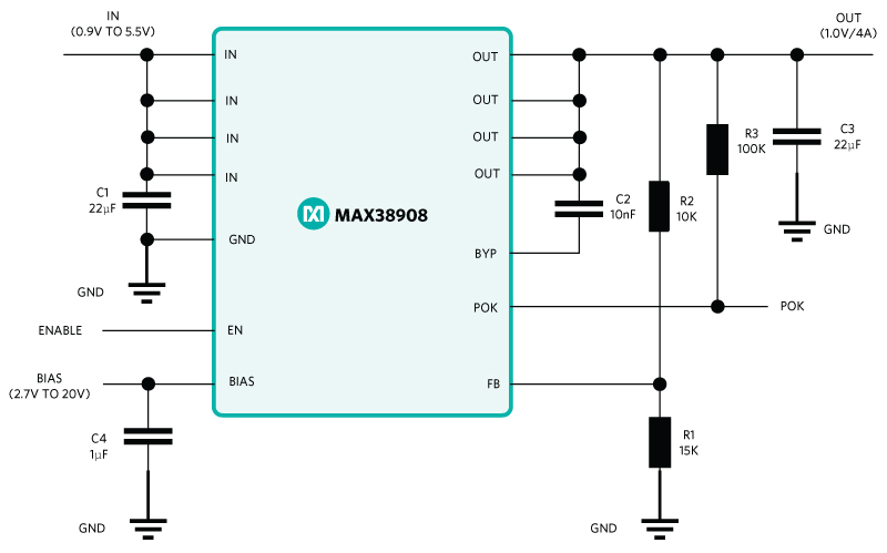 Figure 2. MAX38908 Application circuit.