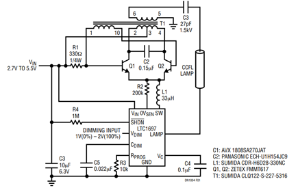 Figure 1. 1W CCFL Controller for Backlighting a Handheld Device’s LCD.