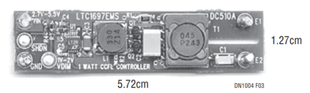 Figure 3. Actual Size of the Circuit Shown in Figure 1. A Production Circuit Would Actually be Smaller Since the Turrets Added Here for Testing Purposes are not Necessary in a Production Board.