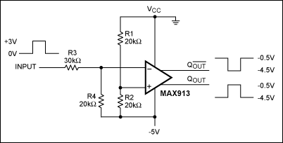 图2. 电路采用负电源供电，可接受正脉冲输入并产生两路互补的双极性输出。