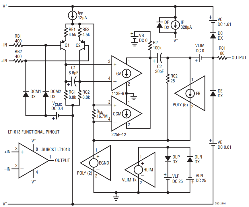 Figure 1. LT1013 Op Amp Macromodel.