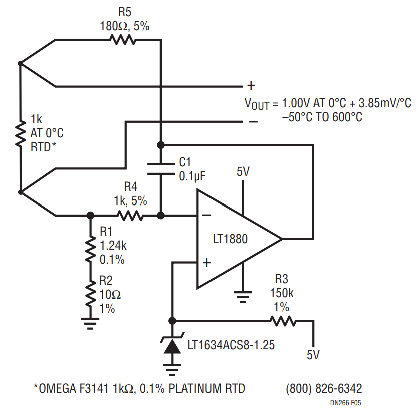 Figure 5. Single Supply Current Source for Platinum RTD.