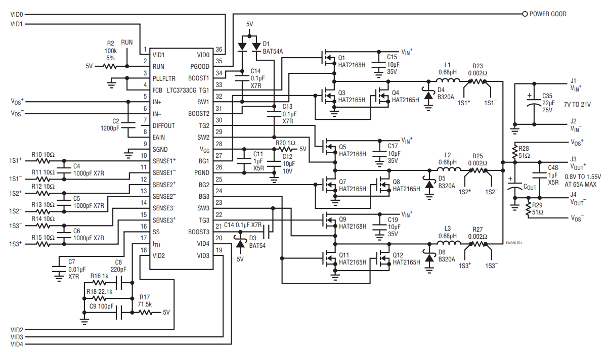 Figure 1. 65A AMD Processor Power Supply Using the LTC3733.