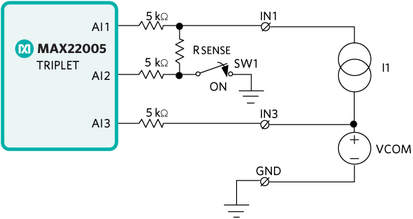 Figure 5. MAX22005 connection with the current output sensor in multifunctional configuration