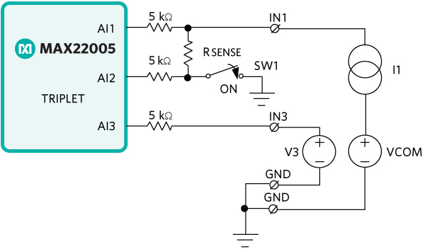 Figure 7. MAX22005 triplet connection with voltage and current sensors