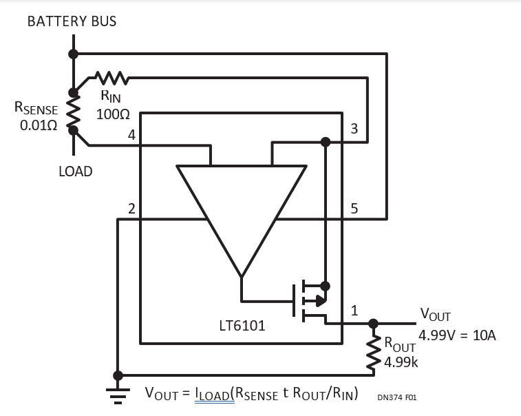 Figure 1. Simple LTC6101 High Side Current Sense Amplifier.