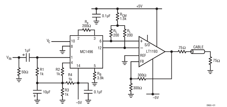 Figure 1. Low Cost 50MHz Voltage Controlled Amplifier.