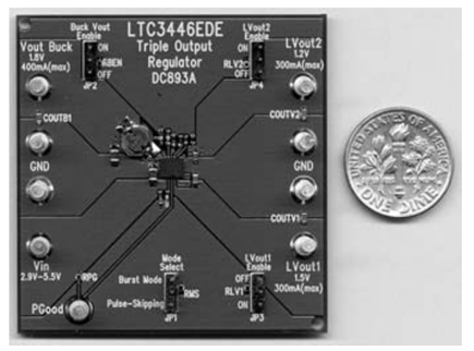 Figure 2. The LTC3446 Triple Power Supply Assembled on a Printed Circuit Board.