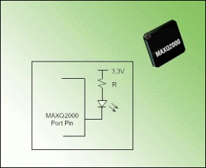 Figure 1. LED circuit that interfaces to the MAXQ2000 microcontroller.