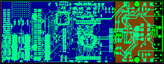 Figure 2. Thermal plane (reddish-brown color) on 2-port T1/E1 card.