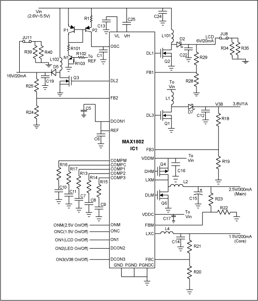 Figure 2. The MAX1802 circuit using discrete current source to determine oscillator frequency.