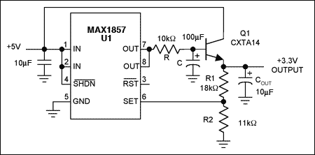 Figure 1. A simple RC filter with an external transistor driver rejects LDO noise.