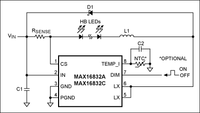 Figure 1. This application circuit is typical for the MAX16832.